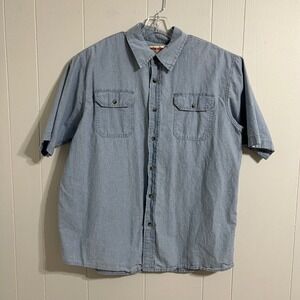 Wrangler Authentics Mens Light Wash Denim Short Sleeve Button Up Western Shirt L
